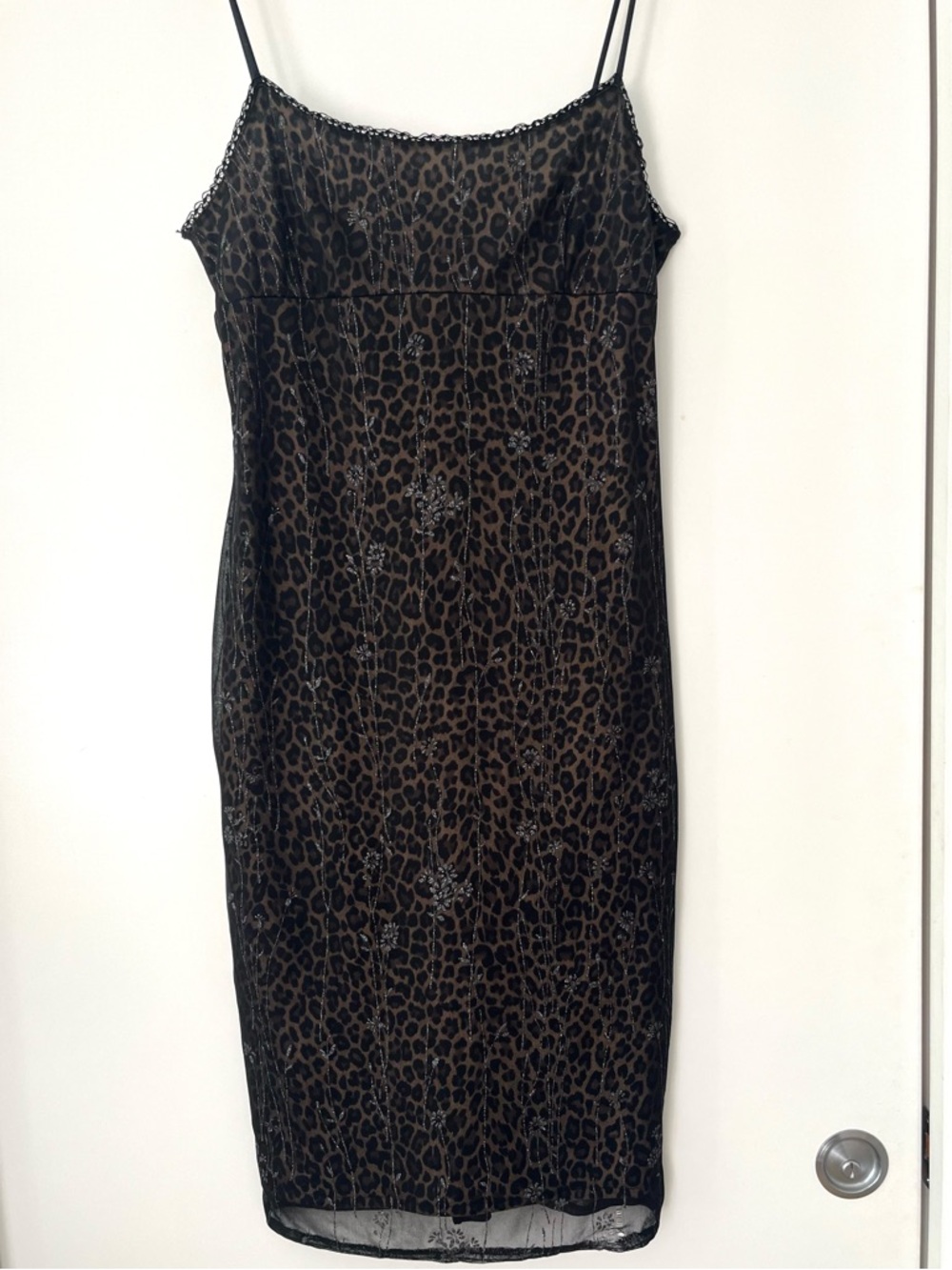 Windsor Y2K leopard midi Slip Dress | embellished mesh overlay